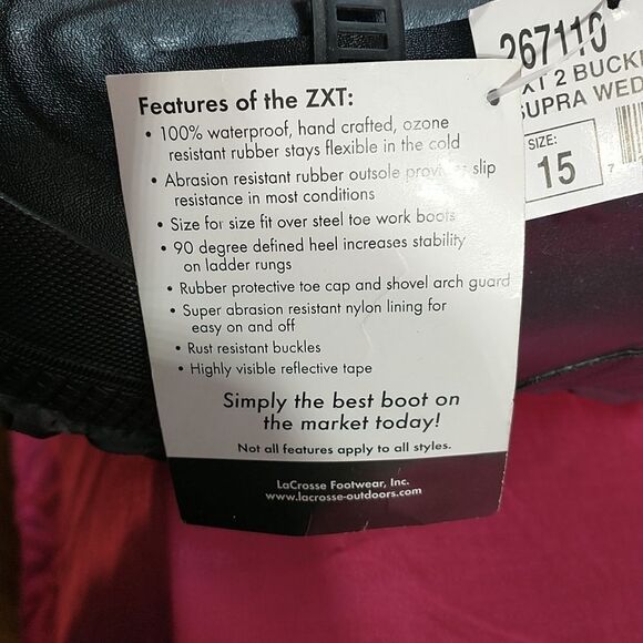 LACROSSE 267110 ZXT 2 BUCKLE Over shoe OVERSHOE  MENS/HOMMES SZ 15 New main image 6